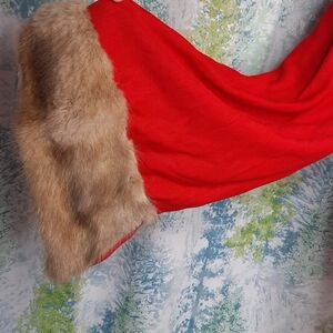 Vintage 1920's 1940's handmade red scarf shawl rabbit Fur or mink